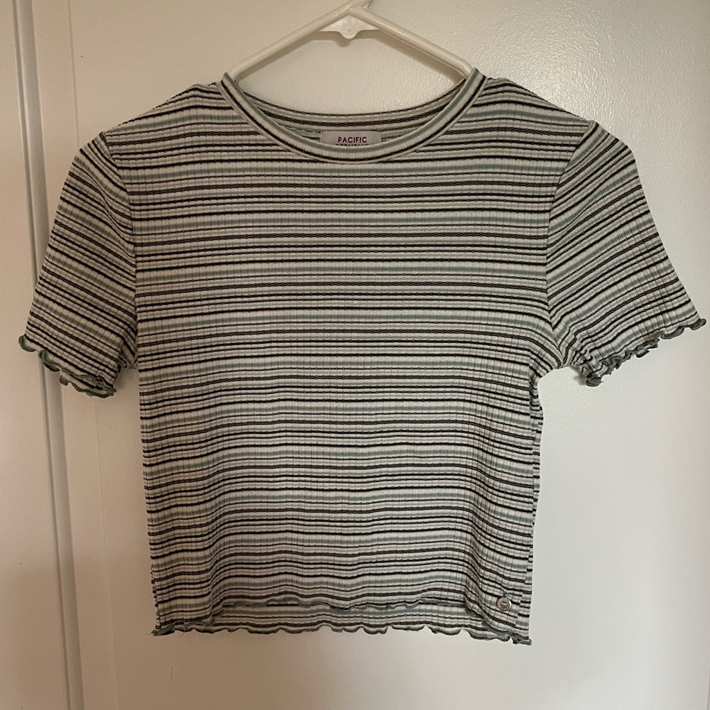Pull&Bear | Striped Green Cropped T-Shirt